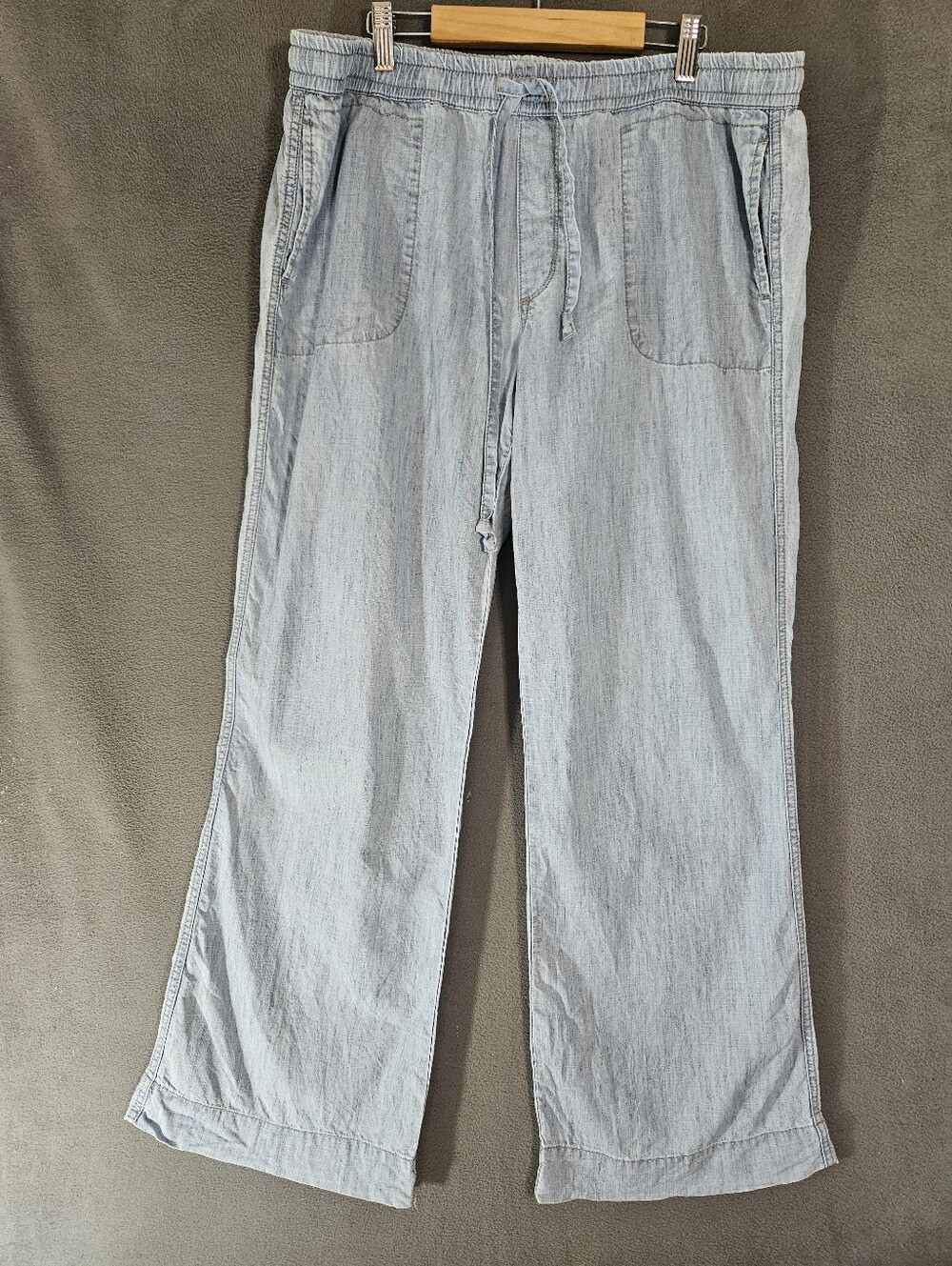 Level 99 Wide-leg Pants Linen Blend Womens Large Light Blue Denium Coastal